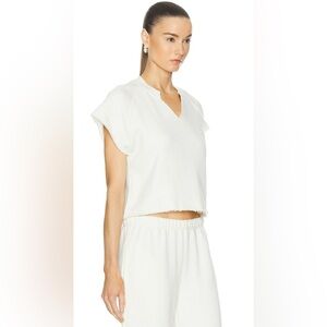 NWT ETERNE Terry Raglan Cutoff Top in cream , Sz L